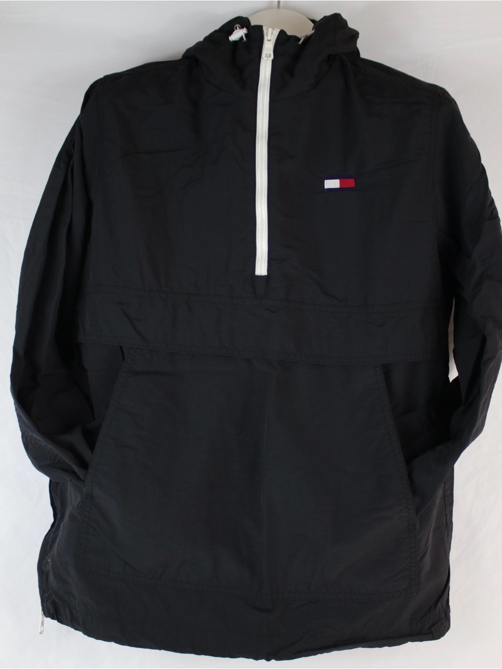 Tommy Hilfiger Black Windbreaker Quarter Zip Hooded Rain Jacket Men's Size S